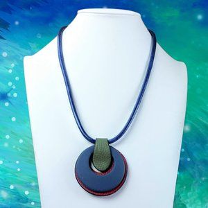 Navy Real Leather Pendant Cord Necklace